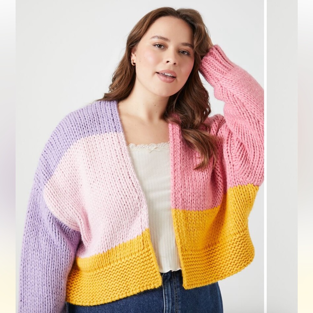 Forever 21 Plus Size Knitted Colorful Colorblock Cardigan